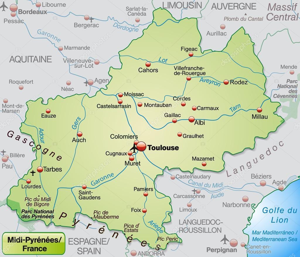 ტულუზა რეგიონის რუკა